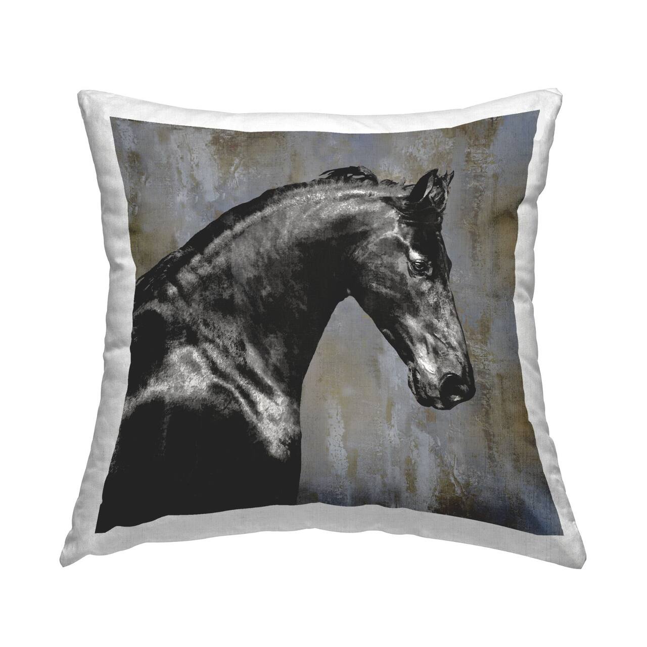 Stupell Industries Majestic Black Stallion Horse Wildlife Portrait Throw Pillow, 18" x 18"